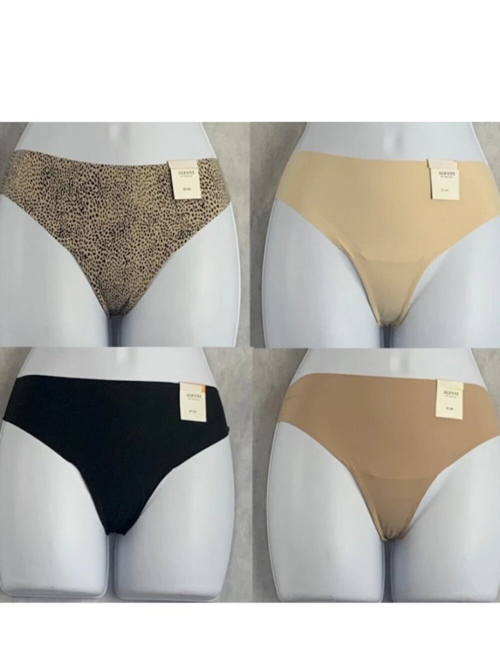 Alfani Women's 4-Pack Laser-Cut Thong Panty Underwear, Variety Multi, Large